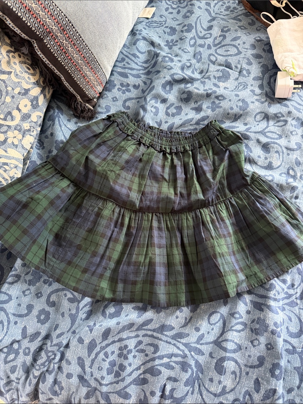 J. Crew Green and Black Plaid Tiered Kids Skirt